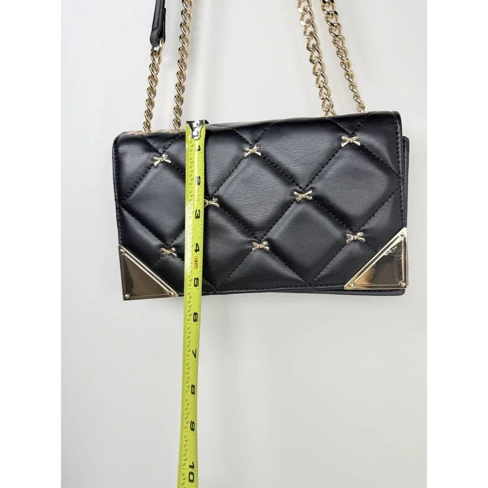 ALDO Quilted Crossbody Bag Black Gold Chain‎ Strap Shoulder Purse One Size